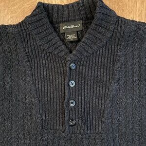 Eddie Bauer Men's Charcoal Gray 4-button Sweater, XL